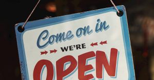 Blog 9 White and Blue Come on in We'ere Open Signage